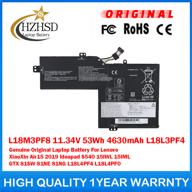 L18M3PF8 11.34V 53Wh 4630mAh L18L3PF4 Genuine Original Laptop Battery For Lenovo XiaoXin Air15 2019 Ideapad S540 15IWL 15IML GTX 81SW 81NE 81NG L18L4PF4 L18L4PF0