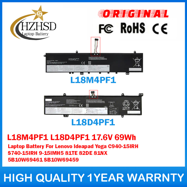 L18M4PF1 L18D4PF1 17.6V 69Wh Laptop Battery For Lenovo Ideapad Yoga C940-15IRH S740-15IRH 9-15IMH5 81TE 82DE 81NX 5B10W69461 SB10W69459