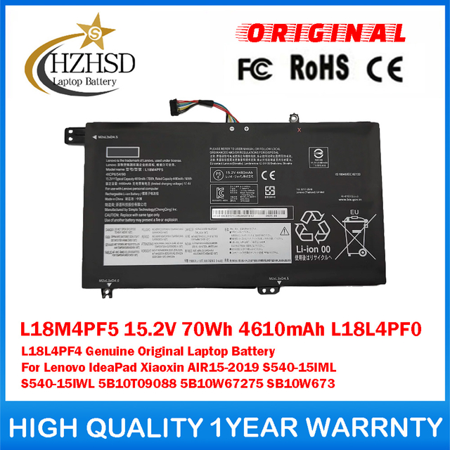 L18M4PF5 15.2V 70Wh 4610mAh L18L4PF0 L18L4PF4 Genuine Original Laptop Battery For Lenovo IdeaPad Xiaoxin AIR15-2019 S540-15IML S540-15IWL 5B10T09088 5B10W67275 SB10W673
