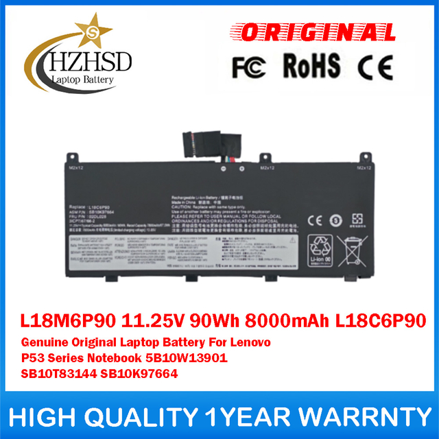 L18M6P90 11.25V 90Wh 8000mAh L18C6P90 Genuine Original Laptop Battery For Lenovo P53 Series Notebook 5B10W13901 SB10T83144 SB10K97664
