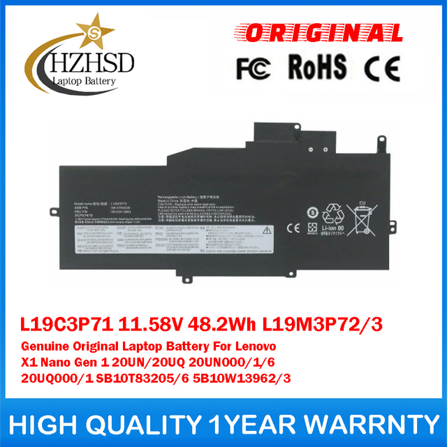 L19C3P71 11.58V 48.2Wh 4170mAh L19M3P72/3 Genuine Original Laptop Battery For Lenovo X1 Nano Gen 1 20UN/20UQ 20UN000/1/6 20UQ000/1 SB10T83205/6 5B10W13962/3
