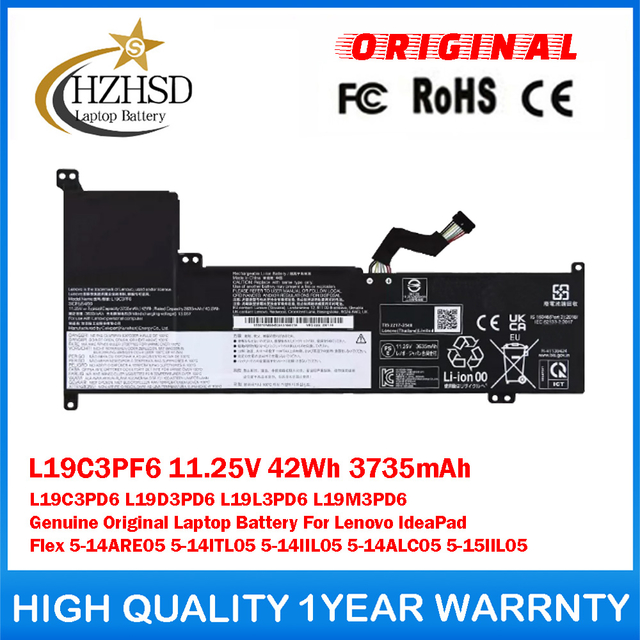 L19C3PF6 11.25V 42Wh 3735mAh L19C3PD6 L19D3PD6 L19L3PD6 L19M3PD6 Genuine Original Laptop Battery For Lenovo IdeaPad Flex 5-14ARE05 5-14ITL05 5-14IIL05 5-14ALC05 5-15IIL05