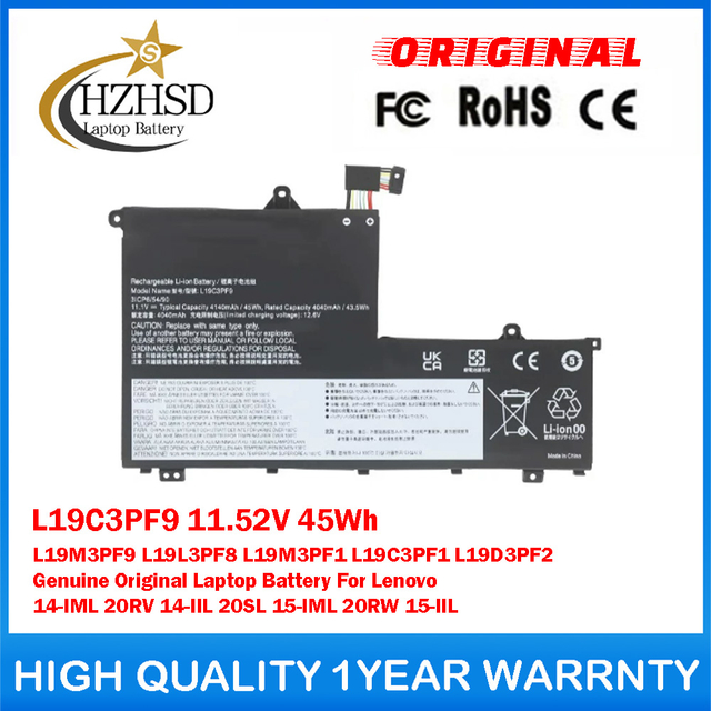 L19C3PF9 11.52V 45Wh L19M3PF9 L19L3PF8 L19M3PF1 L19C3PF1 L19D3PF2 Genuine Original Laptop Battery For Lenovo 14-IML 20RV 14-IIL 20SL 15-IML 20RW 15-IIL