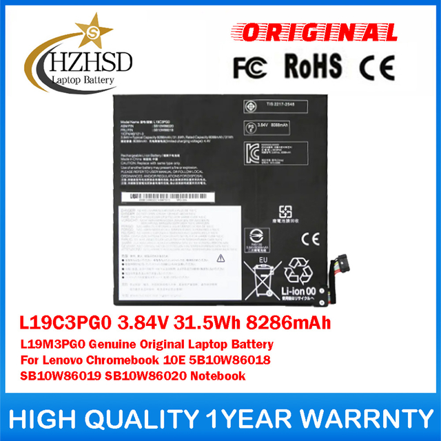 L19C3PG0 3.84V 31.5Wh 8286mAh L19M3PG0 Genuine Original Laptop Battery For Lenovo Chromebook 10E 5B10W86018 SB10W86018/19/20/21 Notebook