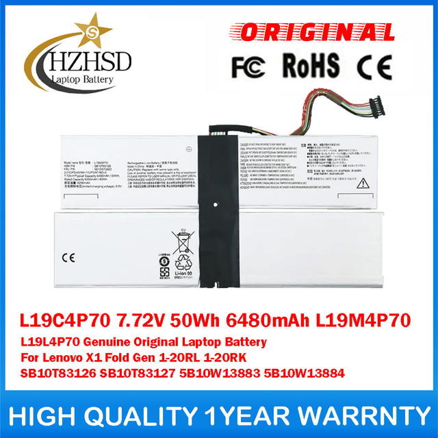 L19C4P70 7.72V 50Wh 6480mAh L19M4P70 L19L4P70 Genuine Original Laptop Battery For Lenovo X1 Fold Gen 1-20RL 1-20RK SB10T83126 SB10T83127 5B10W13883 5B10W13884