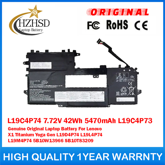 L19C4P74 7.72V 42Wh 5470mAh L19C4P73 Genuine Original Laptop Battery For Lenovo X1 Titanium Yoga Gen L19D4P74 L19L4P74 L19M4P74 5B10W13966 SB10T83209
