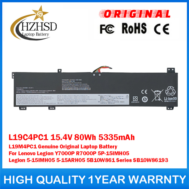 L19C4PC1 15.4V 80Wh 5335mAh L19M4PC1 Genuine Original Laptop Battery For Lenovo Legion Y7000P R7000P 5P-15IMH05 Legion 5-15IMH05 5-15ARH05 5B10W861 Series SB10W86193