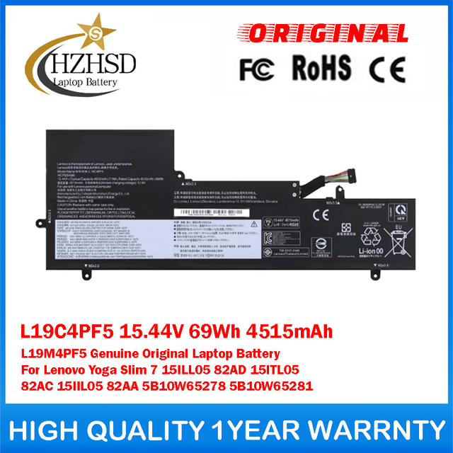 L19C4PF5 15.44V 69Wh 4515mAh L19M4PF5 Genuine Original Laptop Battery For Lenovo Yoga Slim 7 15ILL05 82AD 15ITL05 82AC 15IIL05 82AA 5B10W65278 5B10W65281