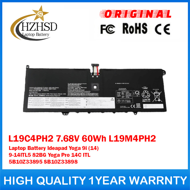 L19C4PH2 7.68V 60Wh L19M4PH2 Genuine Original Laptop Battery For Lenovo Ideapad Yoga 9i (14) 9-14ITL5 82BG Yoga Pro 14C ITL 5B10Z33895 SB10Z33898