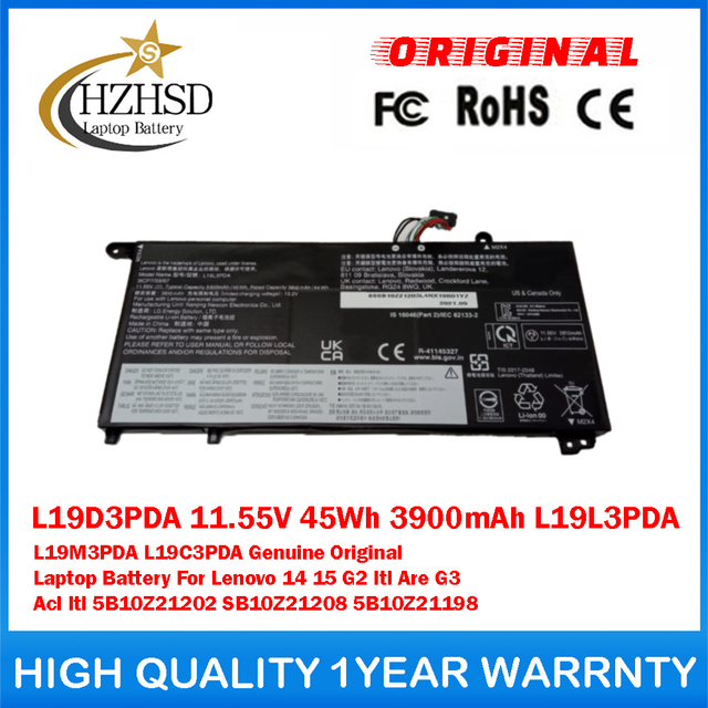 L19D3PDA 11.55V 45Wh 3900mAh L19L3PDA L19M3PDA L19C3PDA Genuine Original Laptop Battery For Lenovo 14 15 G2 Itl Are G3 Acl Itl 5B10Z21202 SB10Z21208 5B10Z21198