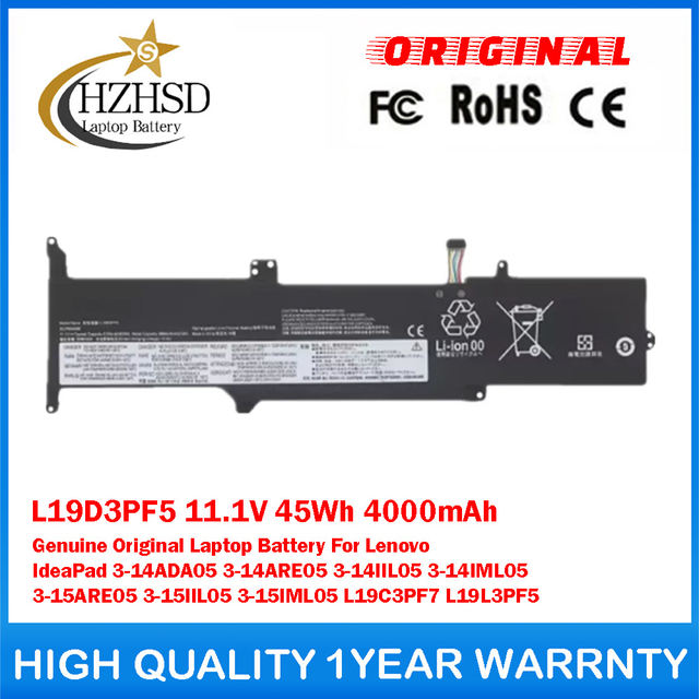 L19D3PF5 11.1V 45Wh 4000mAh Genuine Original Laptop Battery For Lenovo IdeaPad 3-14ADA05 3-14ARE05 3-14IIL05 3-14IML05 3-15ARE05 3-15IIL05 3-15IML05 L19C3PF7 L19L3PF5
