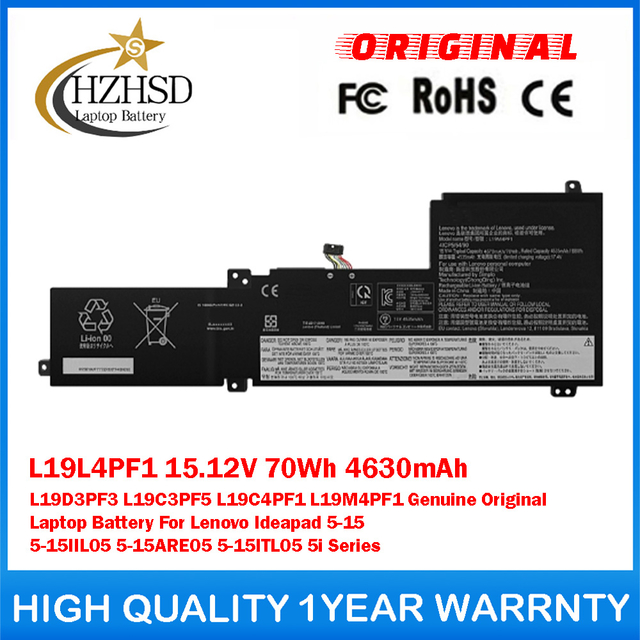 L19L4PF1 15.12V 70Wh 4630mAh L19D3PF3 L19C3PF5 L19C4PF1 L19M4PF1 Genuine Original Laptop Battery For Lenovo Ideapad 5-15 5-15IIL05 5-15ARE05 5-15ITL05 5i Series