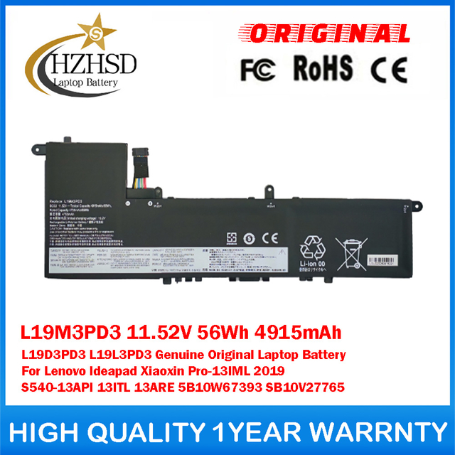L19M3PD3 11.52V 56Wh 4915mAh L19D3PD3 L19L3PD3 Genuine Original Laptop Battery For Lenovo Ideapad Xiaoxin Pro-13IML 2019 S540-13API 13ITL 13ARE 5B10W67393 SB10V27765