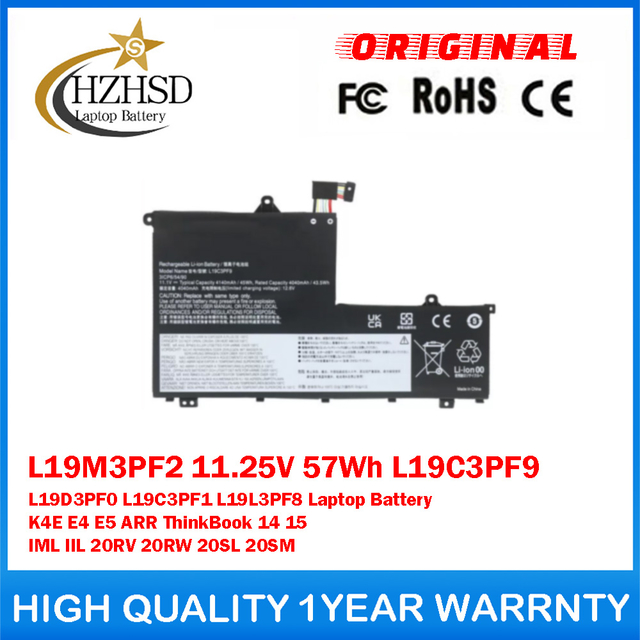 L19M3PF2 11.25V 57Wh 3320mAh L19C3PF9 L19D3PF0 L19C3PF1 L19L3PF8 Genuine Original Laptop Battery For Lenovo K4E E4 E5 ARR ThinkBook 14 15 IML IIL 20RV 20RW 20SL 20SM