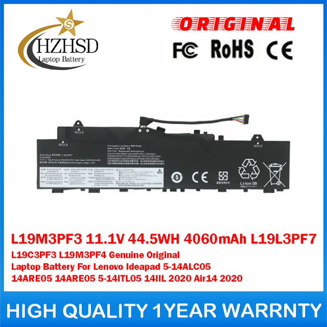 L19M3PF3 11.1V 44.5WH 4060mAh L19L3PF7 L19C3PF3 L19M3PF4 Genuine Original Laptop Battery For Lenovo Ideapad 5-14ALC05 14ARE05 14ARE05 5-14ITL05 14IIL 2020 Air14 2020