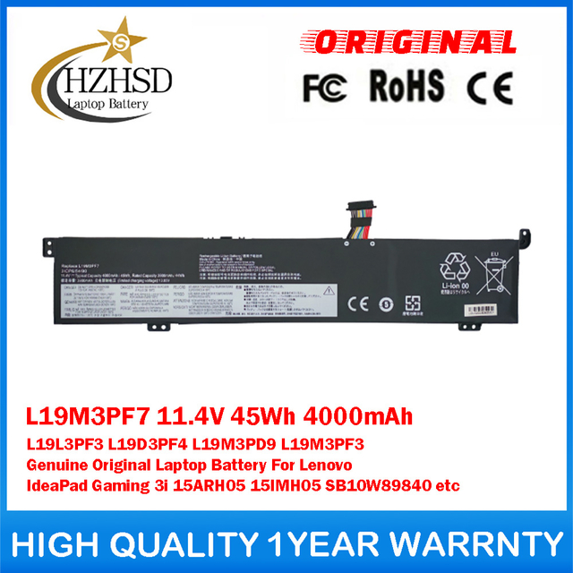 L19M3PF7 11.4V 45Wh 4000mAh L19L3PF3 L19D3PF4 L19M3PD9 L19M3PF3 Genuine Original Laptop Battery For Lenovo IdeaPad Gaming 3i 15ARH05 15IMH05 SB10W89840 etc