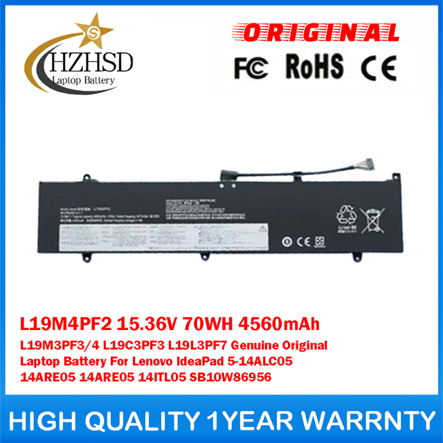 L19M4PF2 15.36V 70WH 4560mAh L19M3PF3/4 L19C3PF3 L19L3PF7 Genuine Original Laptop Battery For Lenovo IdeaPad 5-14ALC05 14ARE05 14ARE05 14ITL05 SB10W86956