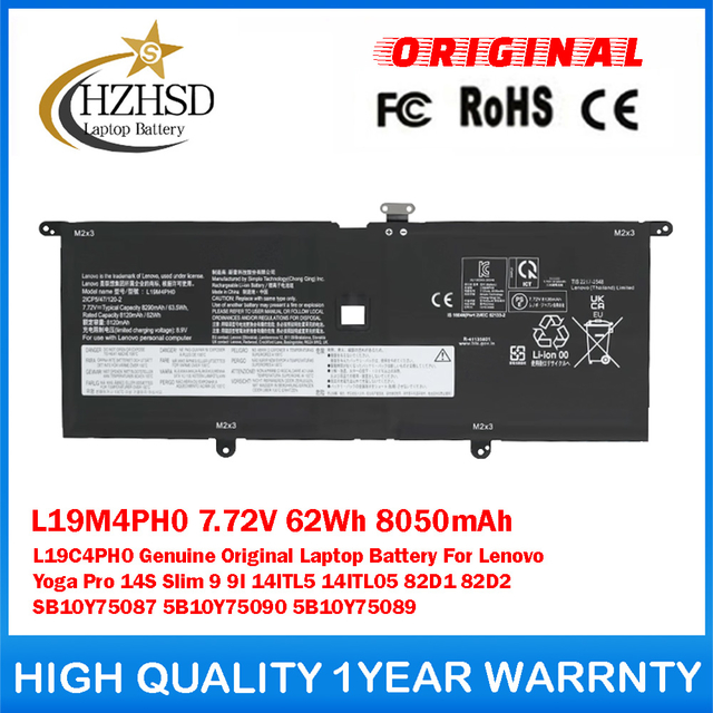 L19M4PH0 7.72V 62Wh 8050mAh L19C4PH0 Genuine Original Laptop Battery For Lenovo Yoga Pro 14S Slim 9 9I 14ITL5 14ITL05 82D1 82D2 SB10Y75087 5B10Y75090 5B10Y75089