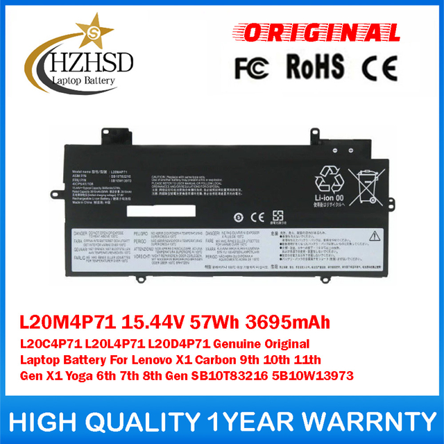 L20M4P71 15.44V 57Wh 3695mAh L20C4P71 L20L4P71 L20D4P71 Genuine Original Laptop Battery For Lenovo X1 Carbon 9/10/11th Gen X1 Yoga 6/7/8th Gen SB10T83216 5B10W13973