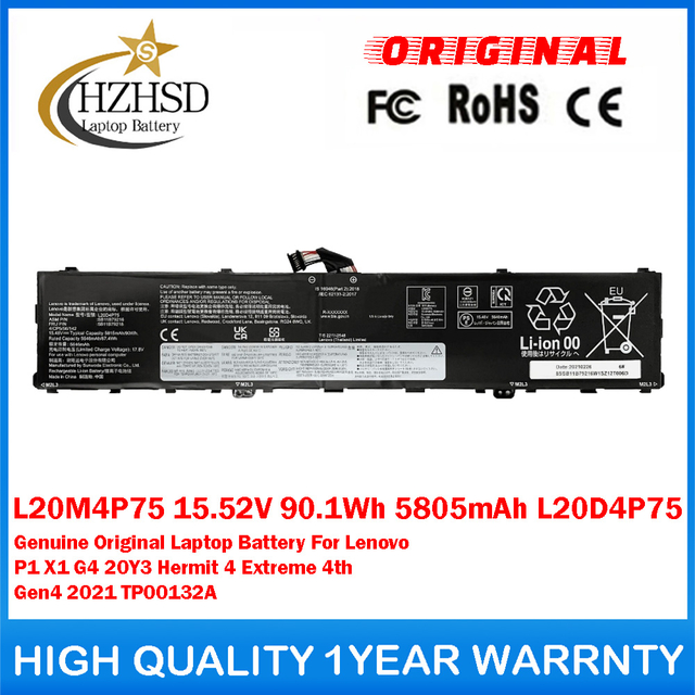 L20M4P75 15.52V 90.1Wh 5805mAh L20D4P75 Genuine Original Laptop Battery For Lenovo P1 X1 G4 20Y3 Hermit 4 Extreme 4th Gen4 2021 TP00132A