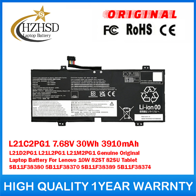 L21C2PG1 7.68V 30Wh 3910mAh L21D2PG1 L21L2PG1 L21M2PG1 Genuine Original Laptop Battery For Lenovo 10W 82ST 82SU Tablet SB11F38380 5B11F38370 SB11F38389 5B11F38374