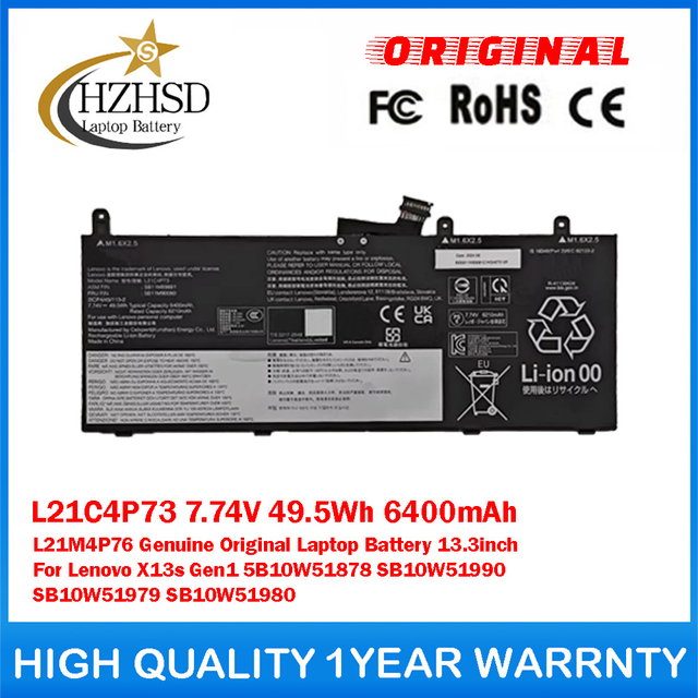 L21C4P73 7.74V 49.5Wh 6400mAh L21M4P76 Genuine Original Laptop Battery 13.3inch For Lenovo X13s Gen1 5B10W51878 SB10W51990 SB10W51979 SB10W51980