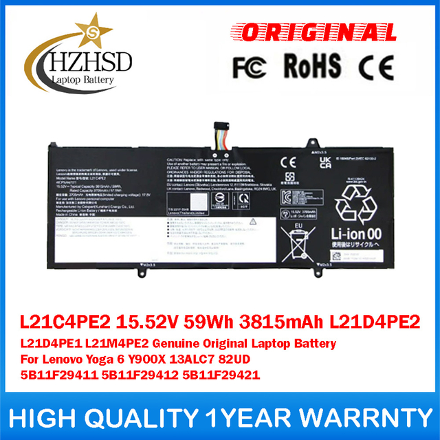 L21C4PE2 15.52V 59Wh 3815mAh L21D4PE2 L21D4PE1 L21M4PE2 Genuine Original Laptop Battery For Lenovo Yoga 6 Y900X 13ALC7 82UD 5B11F29411 5B11F29412 5B11F29421