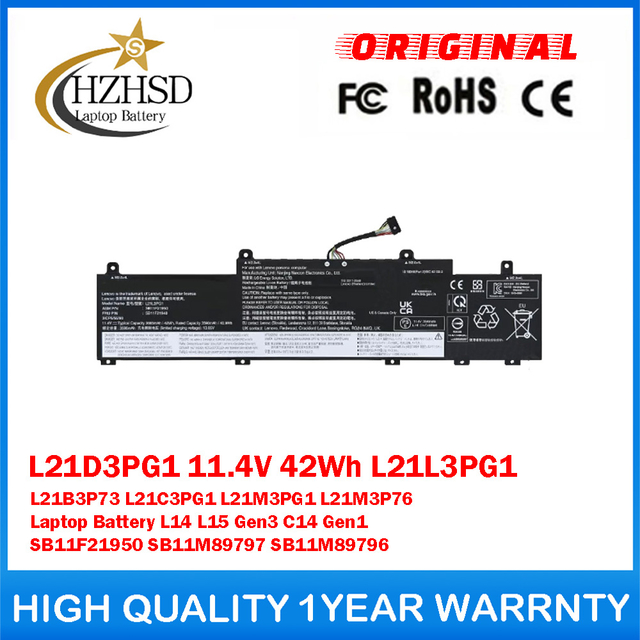 L21D3PG1 11.4V 42Wh L21L3PG1 L21B3P73 L21C3PG1 L21M3PG1 L21M3P76 Genuine Original Laptop Battery For Lenovo L14 L15 Gen3 C14 Gen1 SB11F21950 SB11M89797 SB11M89796