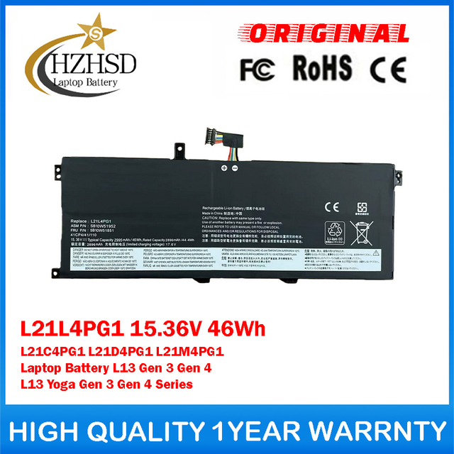 L21L4PG1 15.36V 46Wh L21C4PG1 L21D4PG1 L21M4PG1 Genuine Original Laptop Battery For Lenovo L13 Gen 3 Gen 4 L13 Yoga Gen 3 Gen 4 Series