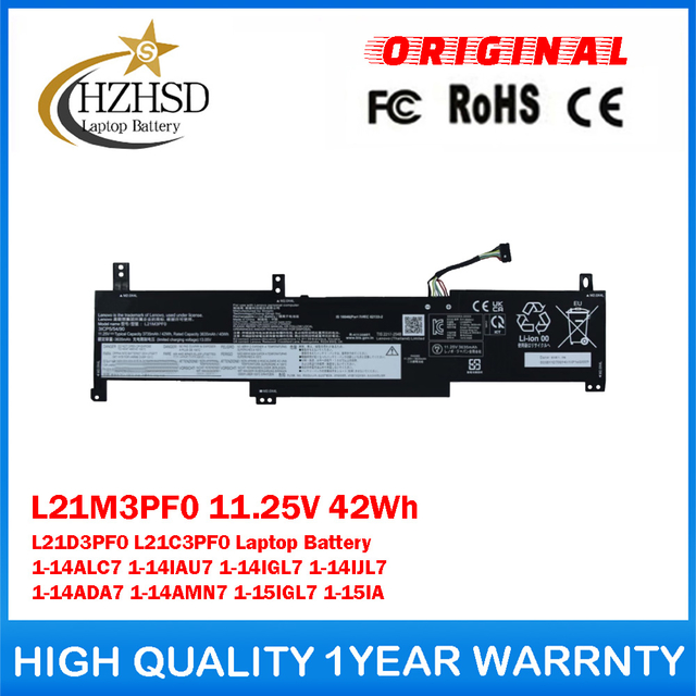 L21M3PF0 11.25V 42Wh L21D3PF0 L21C3PF0 Genuine Original Laptop Battery For Lenovo IdeaPad 1-14ALC7 1-14IAU7 1-14IGL7 1-14IJL7 1-14ADA7 1-14AMN7 1-15IGL7 1-15IA