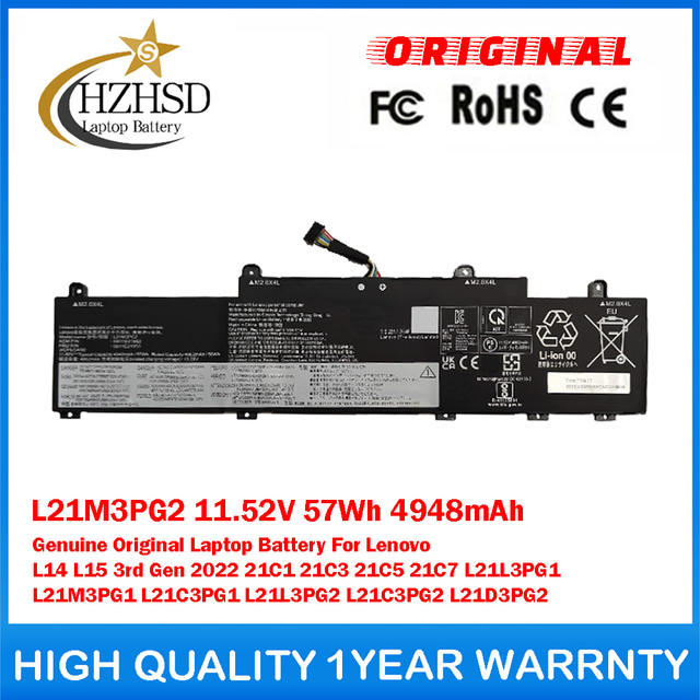 L21M3PG2 11.52V 57Wh 4948mAh Genuine Original Laptop Battery For Lenovo L14 L15 3rd Gen 2022 21C1 21C3 21C5 21C7 L21L3PG1 L21M3PG1 L21C3PG1 L21L3PG2 L21C3PG2 L21D3PG2