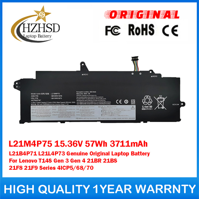 L21M4P75 15.36V 57Wh 3711mAh L21B4P71 L21L4P73 Genuine Original Laptop Battery For Lenovo T14S Gen 3 Gen 4 21BR 21BS 21F8 21F9 Series 4ICP5/68/70