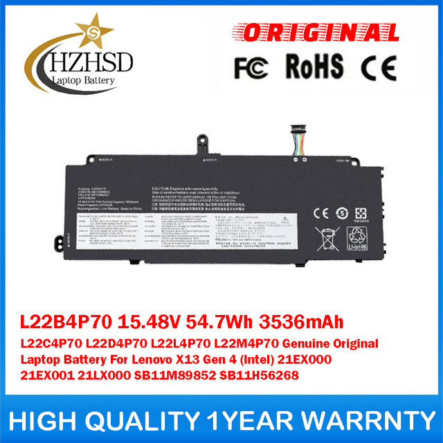 L22B4P70 15.48V 54.7Wh 3536mAh L22C4P70 L22D4P70 L22L4P70 L22M4P70 Genuine Original Laptop Battery For Lenovo X13 Gen 4 (Intel) 21EX000 21EX001 21LX000 SB11M89852 SB11H56268