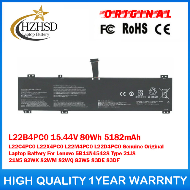 L22B4PC0 15.44V 80Wh 5182mAh L22C4PC0 L22X4PC0 L22M4PC0 L22D4PC0 Genuine Original Laptop Battery For Lenovo 5B11N45428 Type 21J8 21N5 82WK 82WM 82WQ 82WS 83DE 83DF