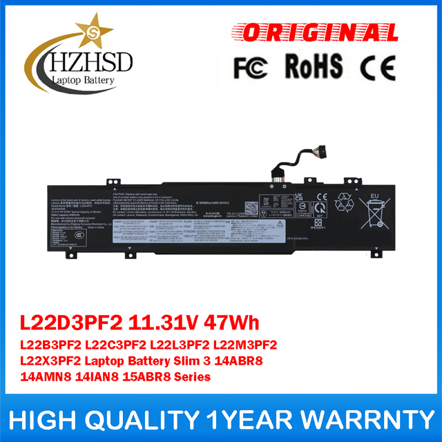 L22D3PF2 11.31V 47Wh L22B3PF2 L22C3PF2 L22L3PF2 L22M3PF2 L22X3PF2 Laptop Battery For Lenovo IdeaPad Slim 3 14ABR8 14AMN8 14IAN8 15ABR8 Series
