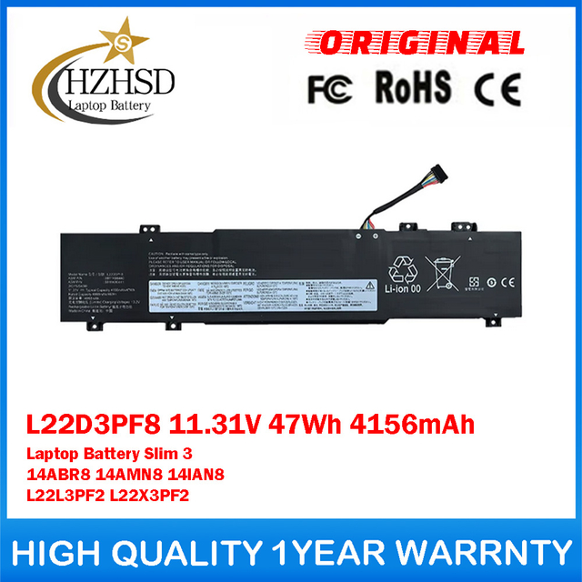 L22D3PF8 11.31V 47Wh 4156mAh Genuine Original Laptop Battery For Lenovo Ideapad Slim 3 14ABR8 14AMN8 14lAN8 L22L3PF2 L22X3PF2