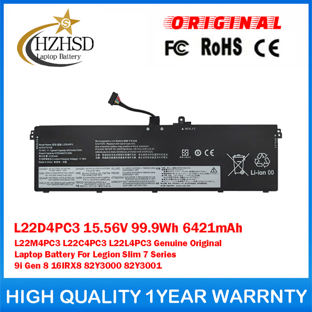 L22D4PC3 15.56V 99.9Wh 6421mAh L22M4PC3 L22C4PC3 L22L4PC3 Genuine Original Laptop Battery For Lenovo Legion Slim 7 16IRH8 82Y300 Legion Y9000X 2023 Series