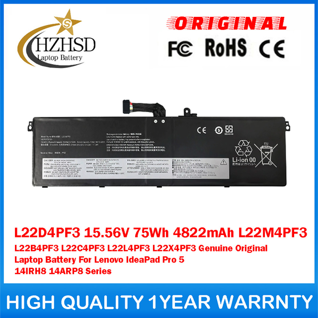 L22D4PF3 15.56V 75Wh 4822mAh L22M4PF3 L22B4PF3 L22C4PF3 L22L4PF3 L22X4PF3 Genuine Original Laptop Battery For Lenovo IdeaPad Pro 5 14IRH8 14ARP8 Series