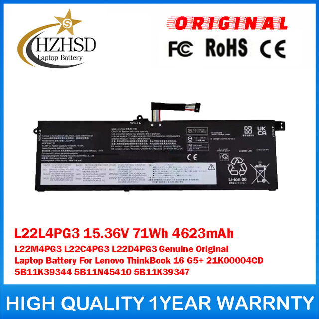 L22L4PG3 15.36V 71Wh 4623mAh L22M4PG3/C4PG3/D4PG3 Genuine Original Laptop Battery For Lenovo ThinkBook 16 G5+ 5B11K39344 5B11N45410 5B11K39347 21K00004CD