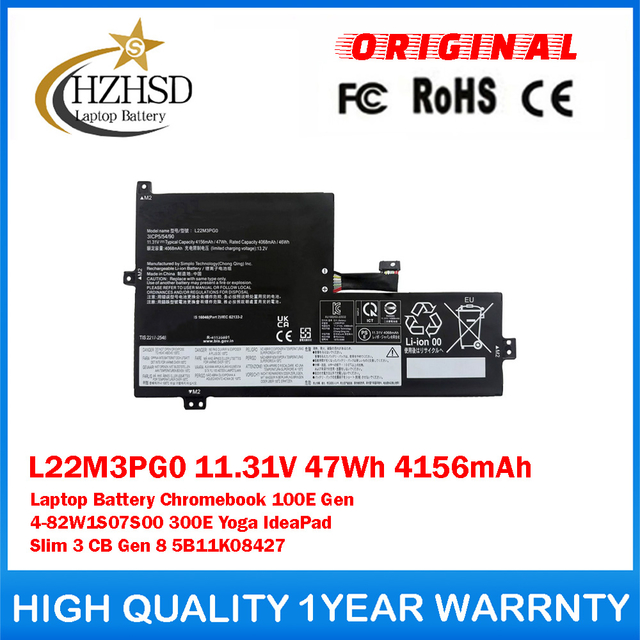 L22M3PG0 11.31V 47Wh 4156mAh Genuine Original Laptop Battery For Lenovo Chromebook 100E Gen 4-82W1S07S00 300E Yoga IdeaPad Slim 3 CB Gen 8 5B11K08427