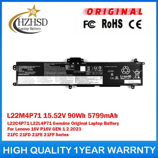 L22M4P71 15.52V 90Wh 5799mAh L22C4P71 L22L4P71 Genuine Original Laptop Battery For Lenovo 16V P16V GEN 1 2 2023 21FC 21FD 21FE 21FF Series