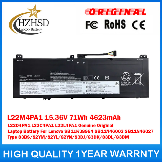 L22M4PA1 15.36V 71Wh 4623mAh L22D4PA1 L22C4PA1 L22L4PA1 Genuine Original Laptop Battery For Lenovo SB11K38964 SB11N46002 SB11N46027 Type 83BS/82YM/82YL/82YN/83DJ/83DK/83DL/83DM