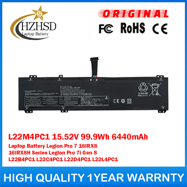 L22M4PC1 15.52V 99.9Wh 6440mAh Genuine Original Laptop Battery For Lenovo Legion Pro 7 16IRX8 16IRX8H Series Legion Pro 7i Gen 8 L22B4PC1 L22C4PC1 L22D4PC1 L22L4PC1