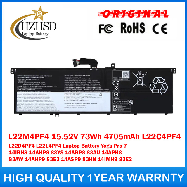 L22M4PF4 15.52V 73Wh 4705mAh L22C4PF4 L22D4PF4 L22L4PF4 Genuine Original Laptop Battery For Lenovo Yoga Pro 7 14IRH8 14AHP8 83Y8 14ARP8 83AU 14APH8 83AW 14AHP9 83E3 14ASP9 83HN 14IMH9 83E2