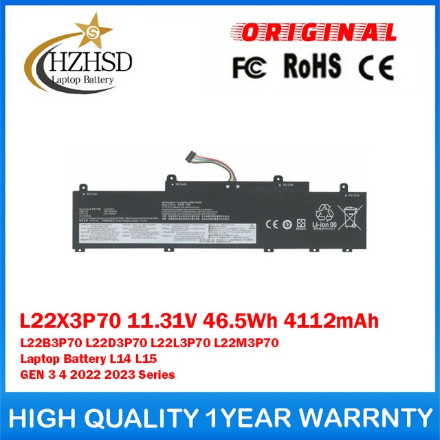 L22X3P70 11.31V 46.5Wh 4112mAh L22B3P70 L22D3P70 L22L3P70 L22M3P70 Genuine Original Laptop Battery For Lenovo L14 L15 GEN 3 4 2022 2023 Series
