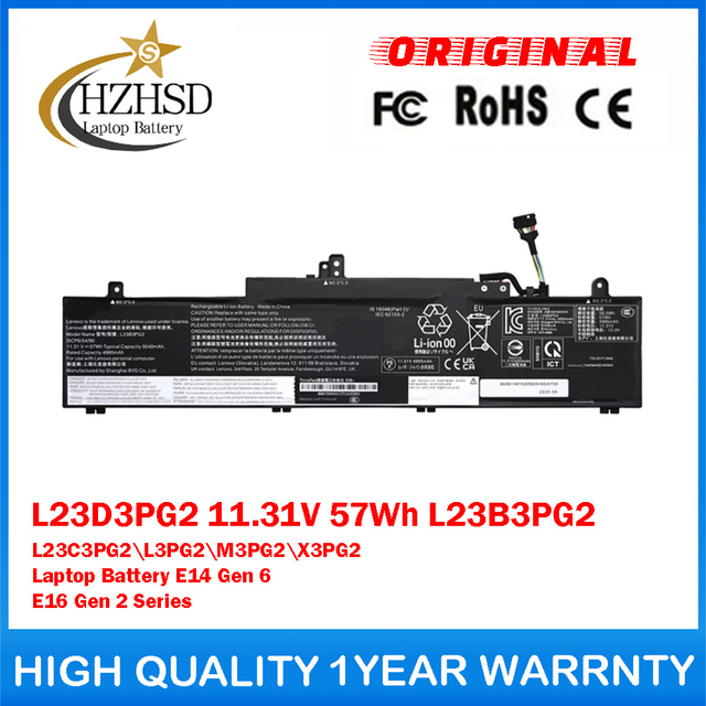 L23D3PG2 11.31V 57Wh 5040mAh L23B3PG2 L23C3PG2 L23L3PG2 L23M3PG2 L23X3PG2 Genuine Original Laptop Battery For Lenovo E14 Gen 6 E16 Gen 2 Series