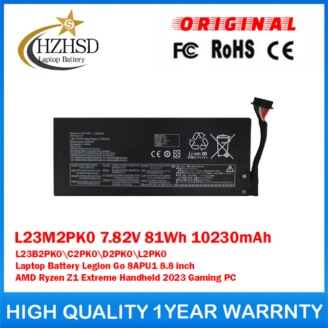 L23M2PK0 7.82V 81Wh 10230mAh L23B2PK0 L23C2PK0 L23D2PK0 L23L2PK0 Genuine Original Laptop Battery For Lenovo Legion Go 8APU1 8.8 inch AMD Ryzen Z1 Extreme Handheld 2023