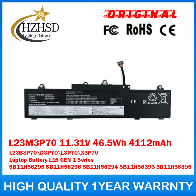 L23M3P70 11.31V 46.5Wh 4112mAh L23B3P70 L23D3P70 L23L3P70 L23X3P70 Genuine Original Laptop Battery For Lenovo L16 GEN 1 Series SB11H56295 SB11H56296 SB11H56294 5B11H56393 5B11H56395