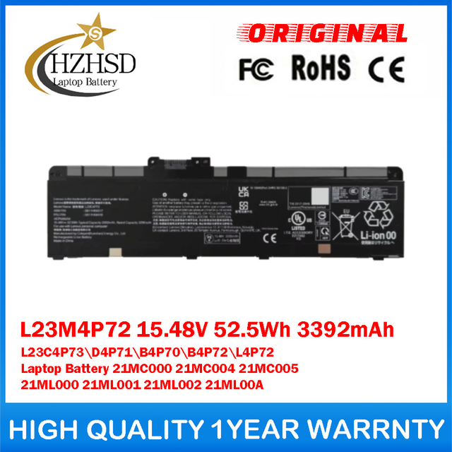 L23M4P72 15.48V 52.5Wh 3392mAh L23C4P73 L23D4P71 L23B4P70 L23B4P72 L23L4P72 Genuine Original Laptop Battery For Lenovo 21MC000 21MC004 21MC005 21ML000 21ML001 21ML002 21ML00A
