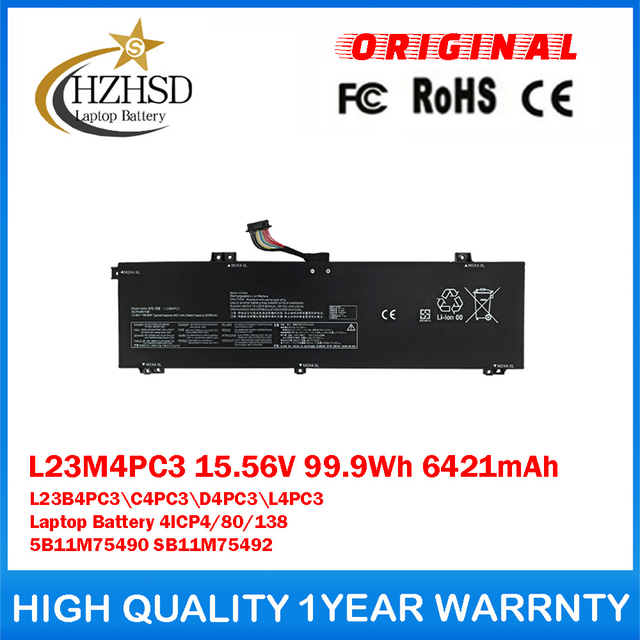 L23M4PC3 15.56V 99.9Wh 6421mAh L23B4PC3 L23C4PC3 L23D4PC3 L23L4PC3 Genuine Original Laptop Battery For Lenovo 4ICP4/80/138 5B11M75490 SB11M75492
